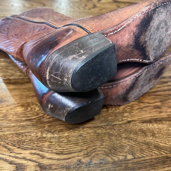 VTG Code West Brown Leather Cowgirl Boots Womens 7M Pointed Toe Western Boho - Picture 6 of 11